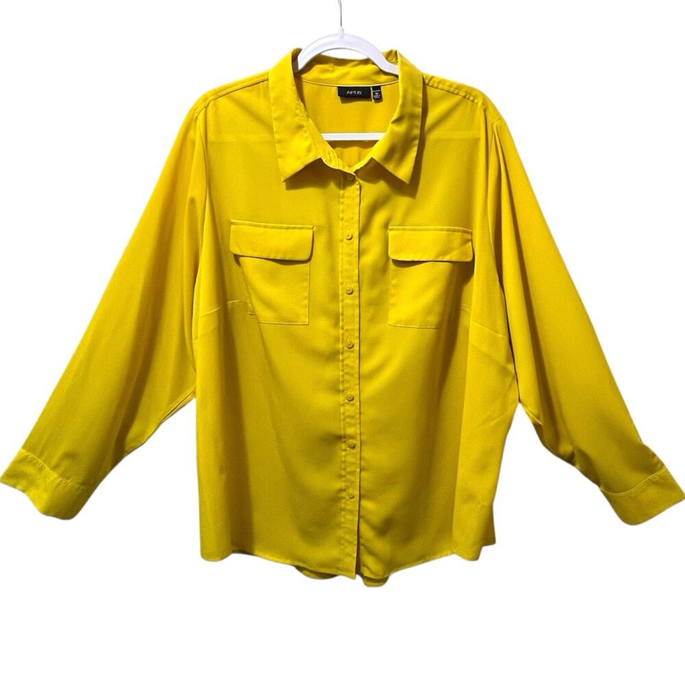 Apt 9 Plus Size 3X Mustard Yellow Blouse Long Sleeve ButtonUp Utility Shirt Work